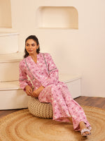 Pink Color Floral Printed Viscose Rayon Night Suit - SanskrutiHomes 