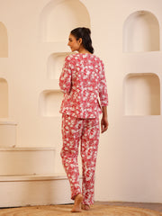Pink Color Floral Printed Pure Cotton Night Suit - SanskrutiHomes 