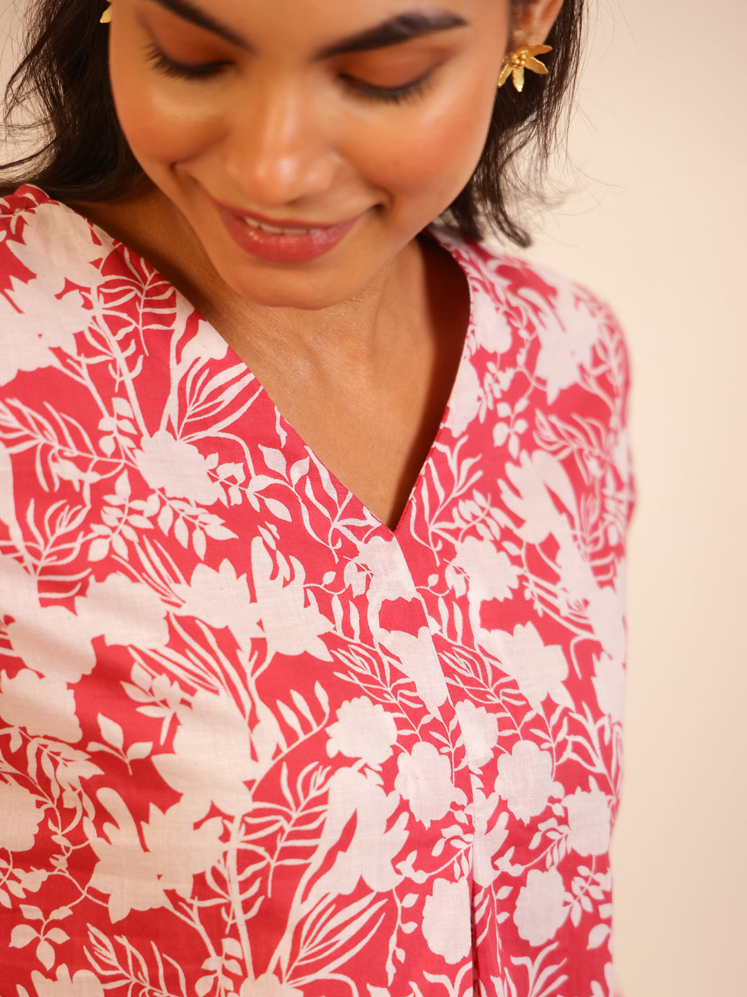 Pink Color Floral Printed Pure Cotton Night Suit - SanskrutiHomes 