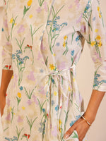 White Round Neck Pure Cotton Printed Co-ords Set for Women - SanskrutiHomes 