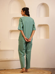 Sea Green Color Solid Pure Cotton Night Suit - SanskrutiHomes 