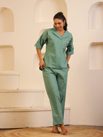 Sea Green Color Solid Pure Cotton Night Suit - SanskrutiHomes 