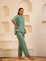 Sea Green Color Solid Pure Cotton Night Suit - SanskrutiHomes 