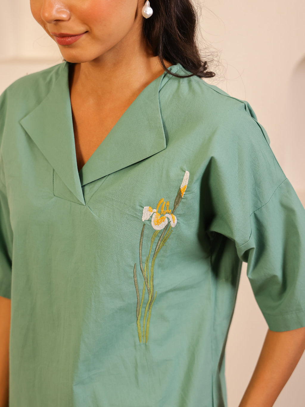 Sea Green Color Solid Pure Cotton Night Suit - SanskrutiHomes 