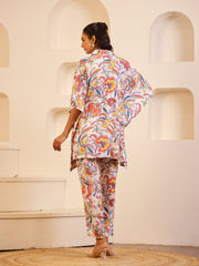 Off White Color Floral Printed Pure Cotton Night Suit - SanskrutiHomes 
