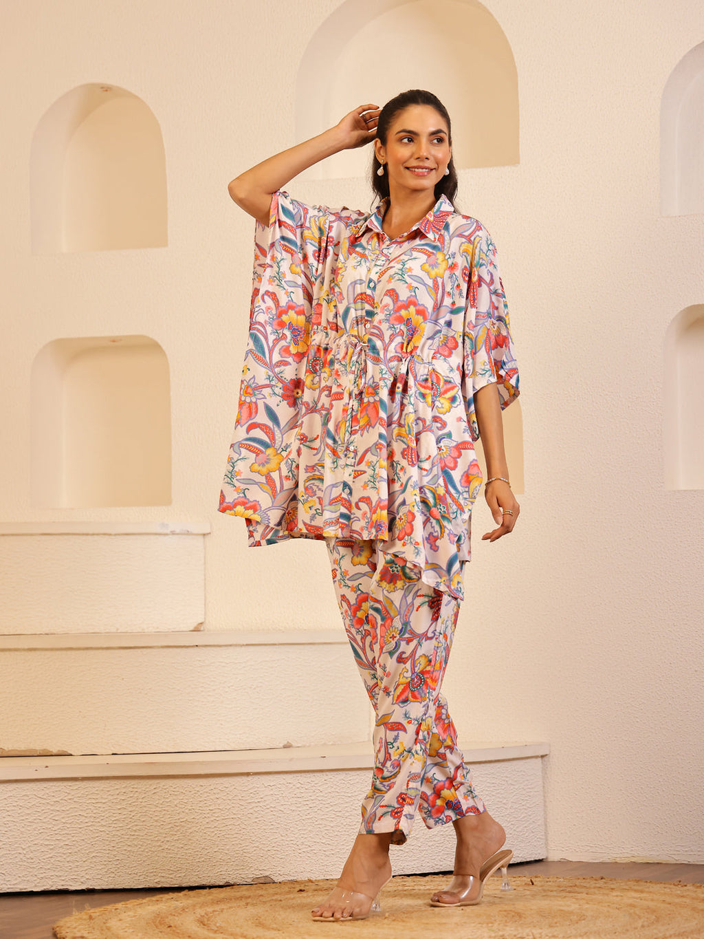 Off White Color Floral Printed Pure Cotton Night Suit - SanskrutiHomes 