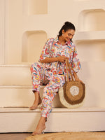 Off White Color Floral Printed Pure Cotton Night Suit - SanskrutiHomes 