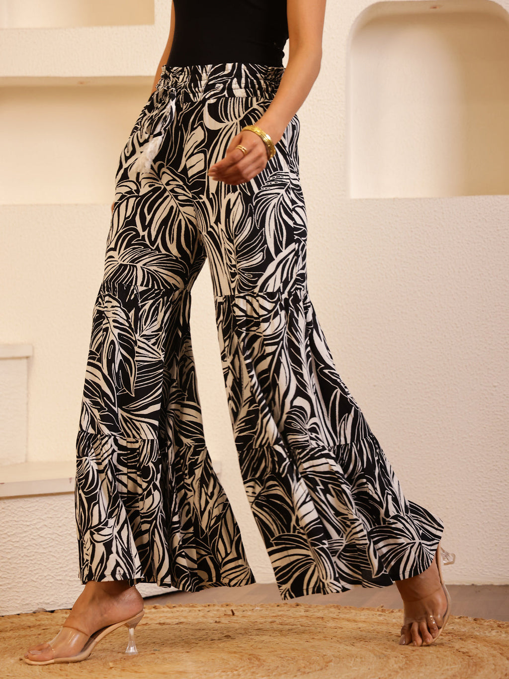 Black Color Viscose Rayon Printed pant for women - SanskrutiHomes 