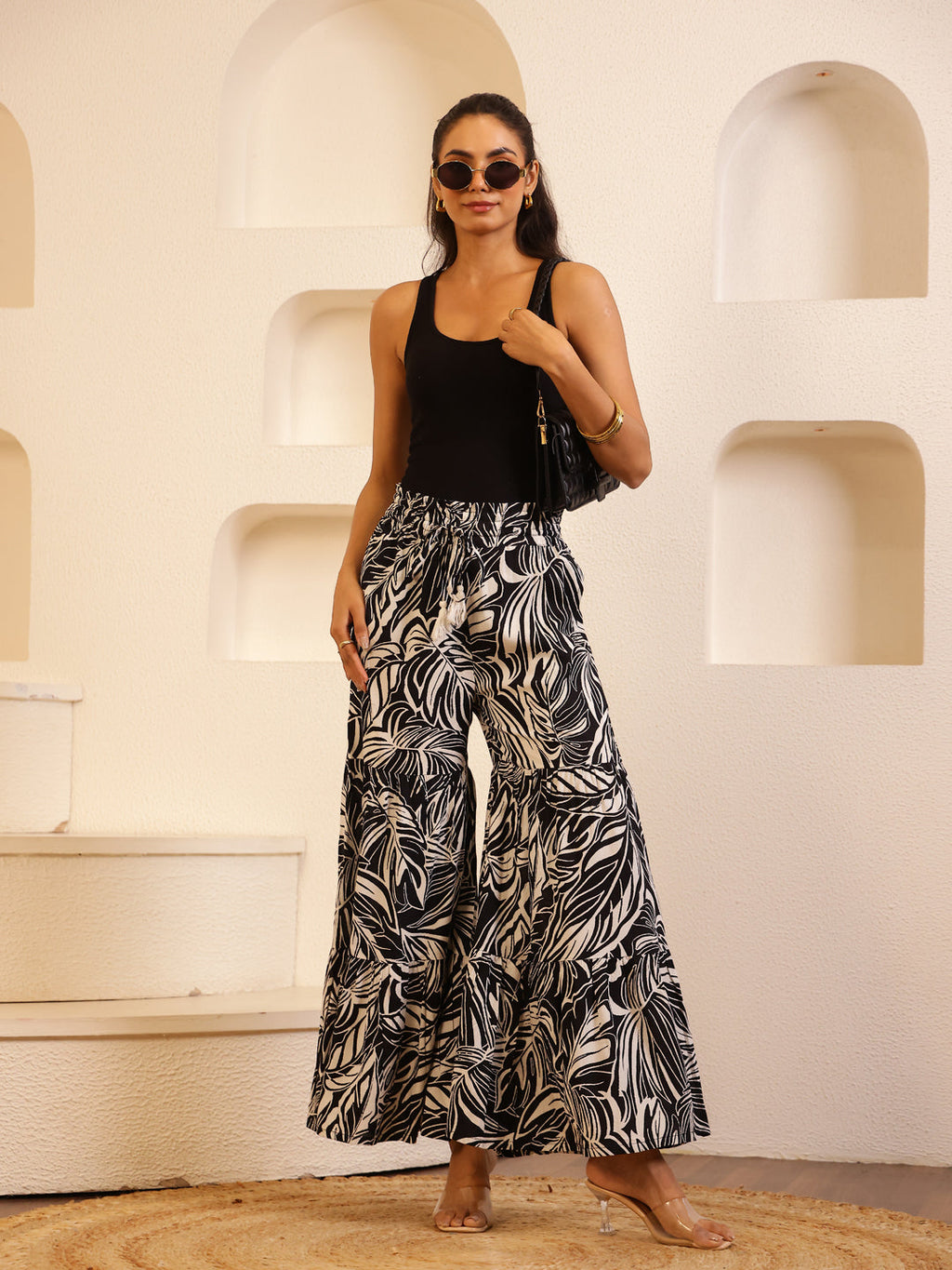 Black Color Viscose Rayon Printed pant for women - SanskrutiHomes 