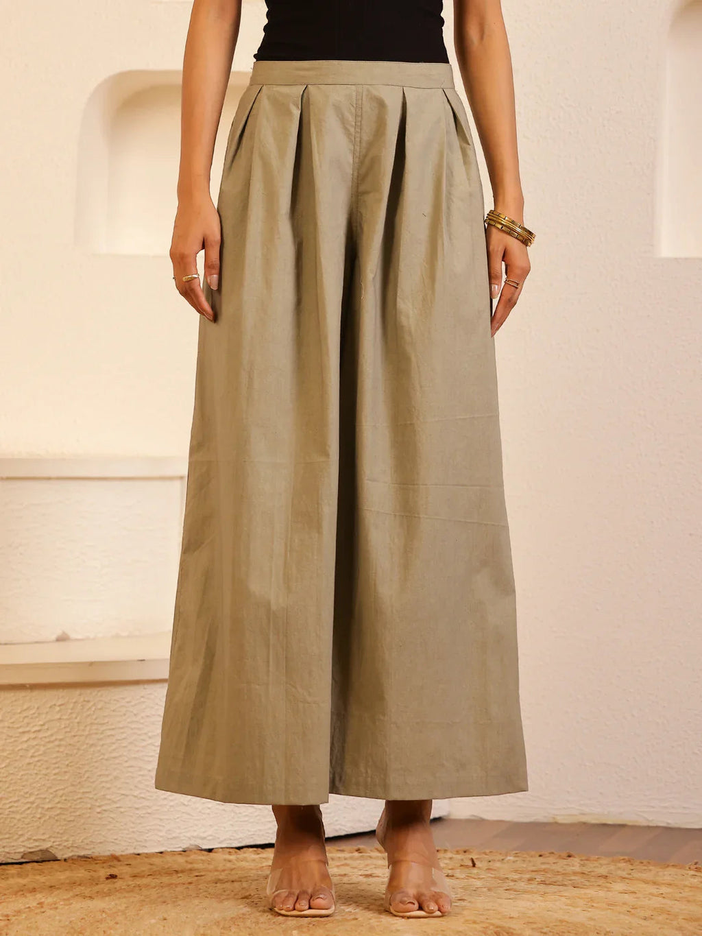 Grey Cotton Solid Lounge Pants for Women - SanskrutiHomes 