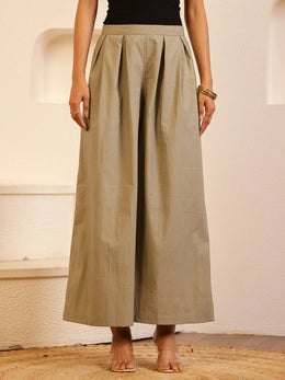 Grey Cotton Solid Lounge Pants for Women - SanskrutiHomes 