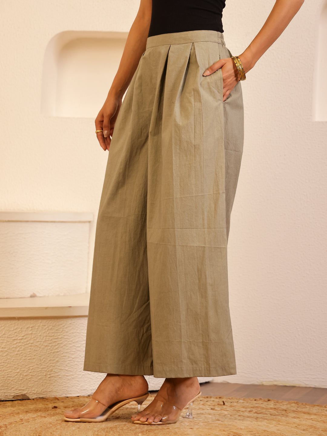 Grey Cotton Solid Lounge Pants for Women - SanskrutiHomes 