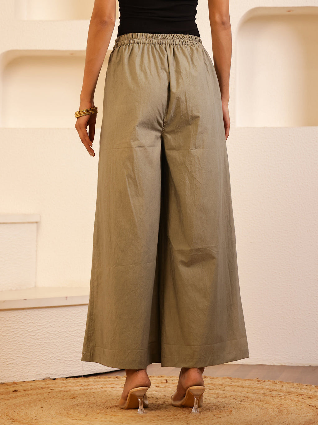 Grey Cotton Solid Lounge Pants for Women - SanskrutiHomes 