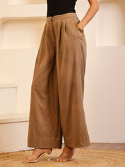 Brown Cotton Blend Solid Lounge Pants for Women - SanskrutiHomes 