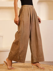 Brown Cotton Blend Solid Lounge Pants for Women - SanskrutiHomes 