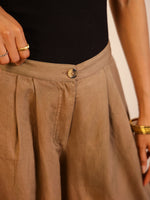 Brown Cotton Blend Solid Lounge Pants for Women - SanskrutiHomes 