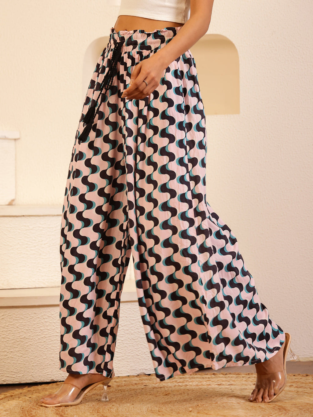 White Color Viscose Rayon Printed pant for women - SanskrutiHomes 