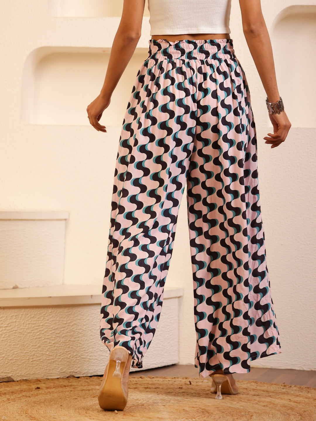 White Color Viscose Rayon Printed pant for women - SanskrutiHomes 