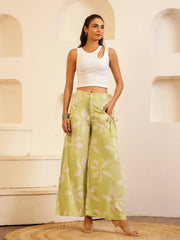Green Floral Printed Lounge Pant for Women - SanskrutiHomes 