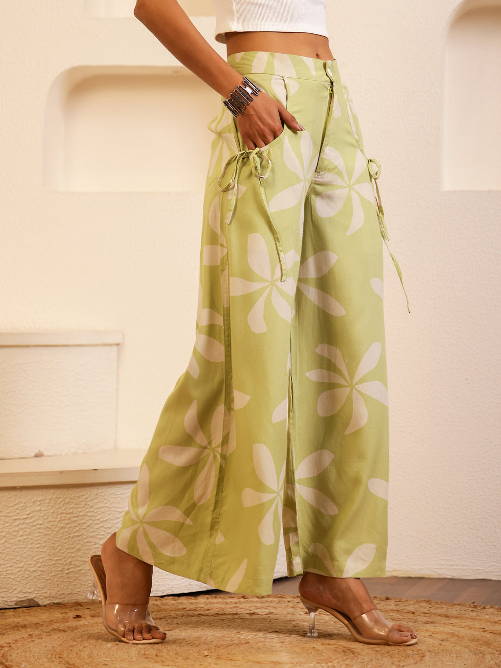 Green Floral Printed Lounge Pant for Women - SanskrutiHomes 