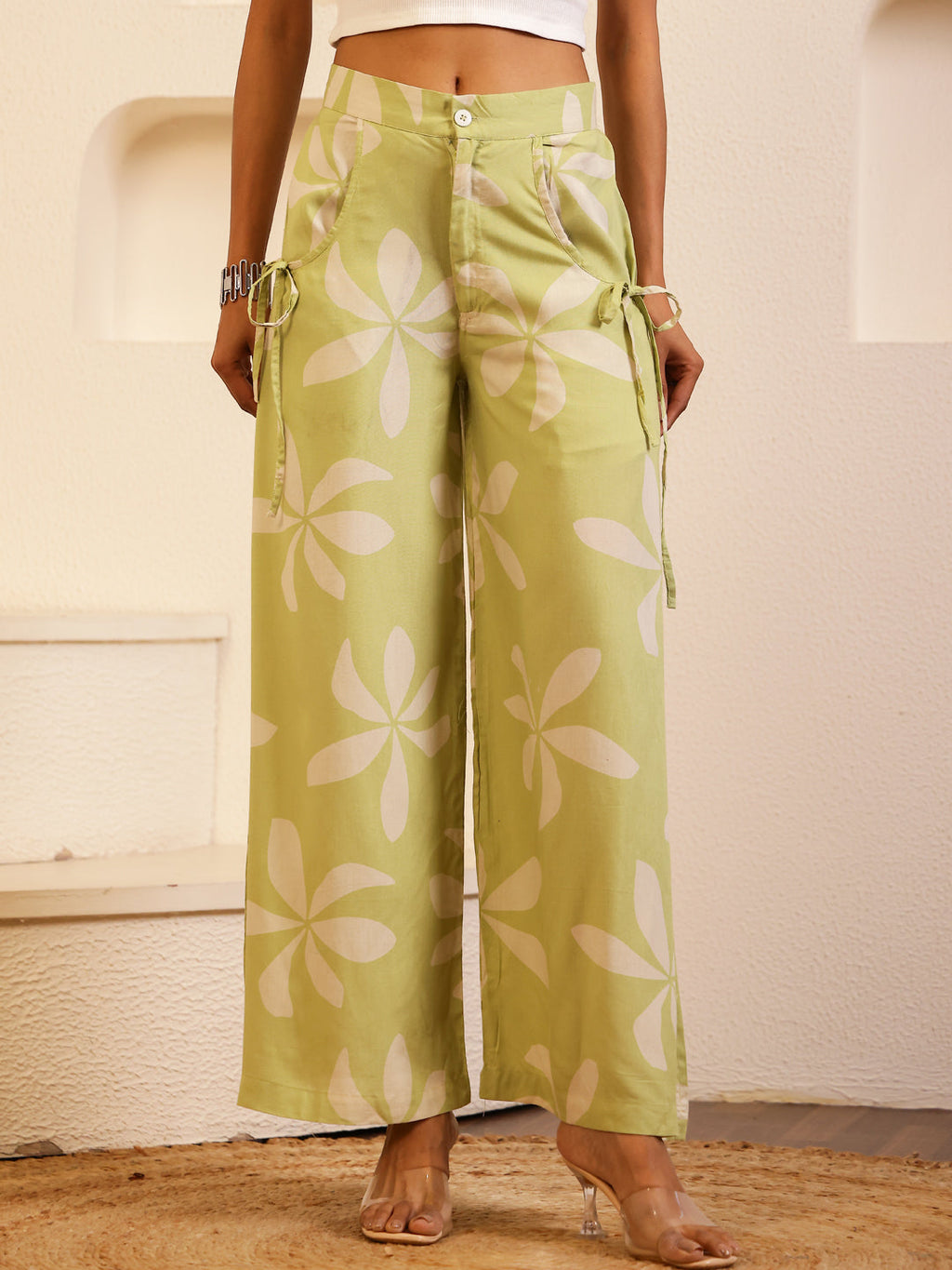 Green Floral Printed Lounge Pant for Women - SanskrutiHomes 