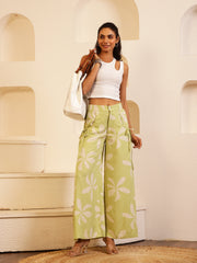 Green Floral Printed Lounge Pant for Women - SanskrutiHomes 
