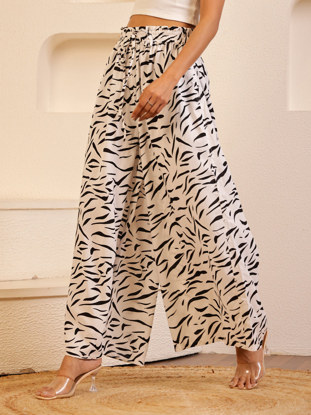 White Color Viscose Rayon Printed pant for women - SanskrutiHomes 