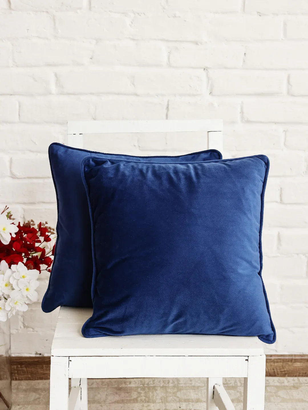 Blue Solid Print Velvet Cushion Cover - SanskrutiHomes 
