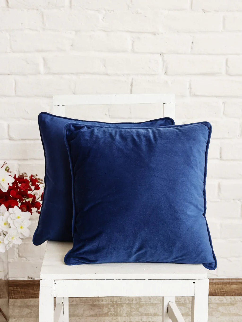 Blue Solid Print Velvet Cushion Cover - SanskrutiHomes 