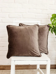 Grey Solid Print Velvet Cushion Cover - SanskrutiHomes 