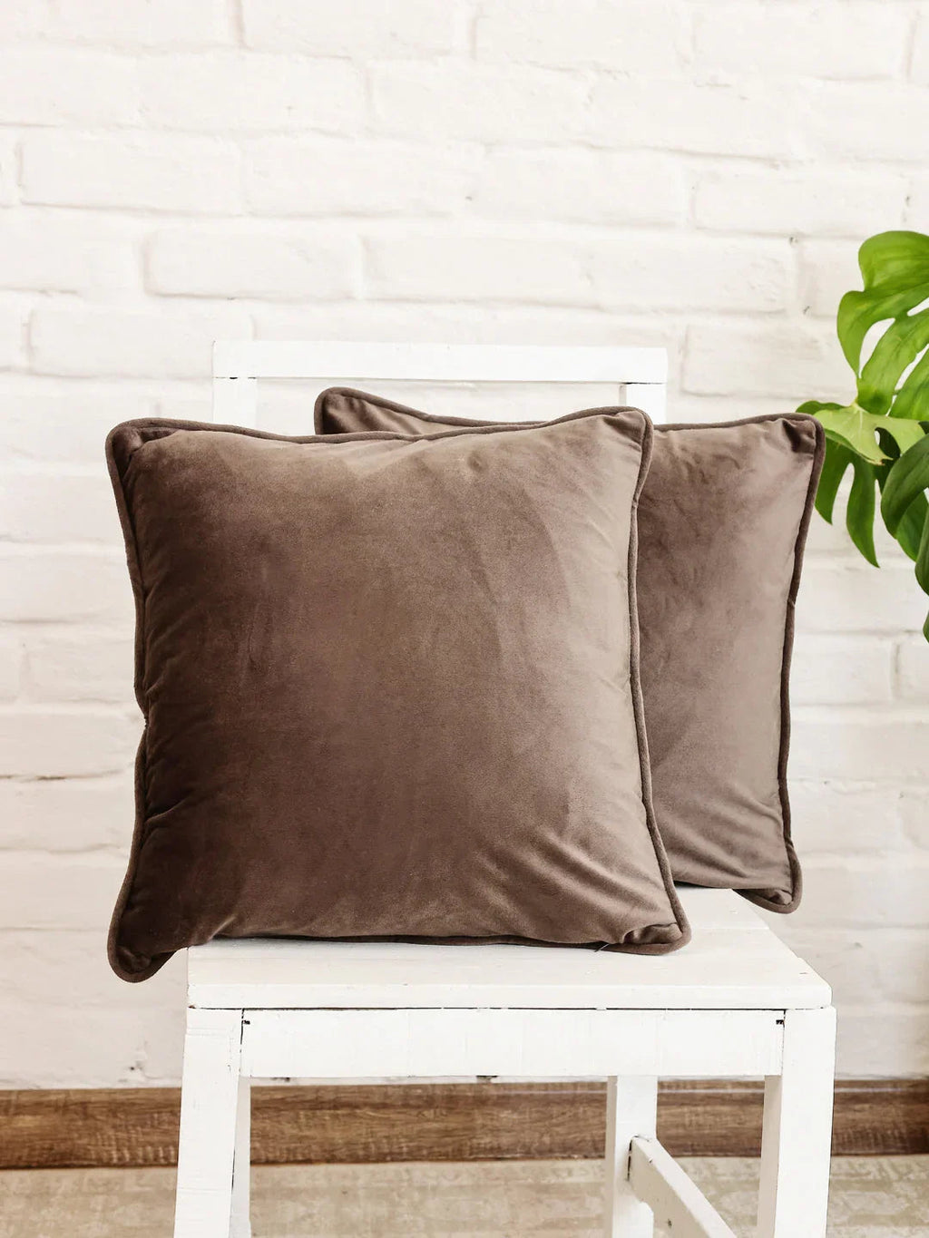 Grey Solid Print Velvet Cushion Cover - SanskrutiHomes 