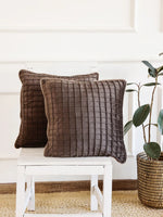 Brown Color Box Pattern Cushion Cover - SanskrutiHomes 