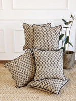 Floral Black Printed Cushion Cover - SanskrutiHomes 