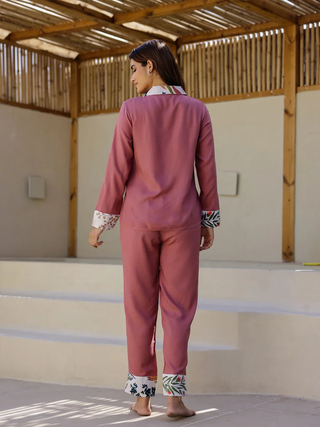 Pink Solid Night Suit Set - SanskrutiHomes 