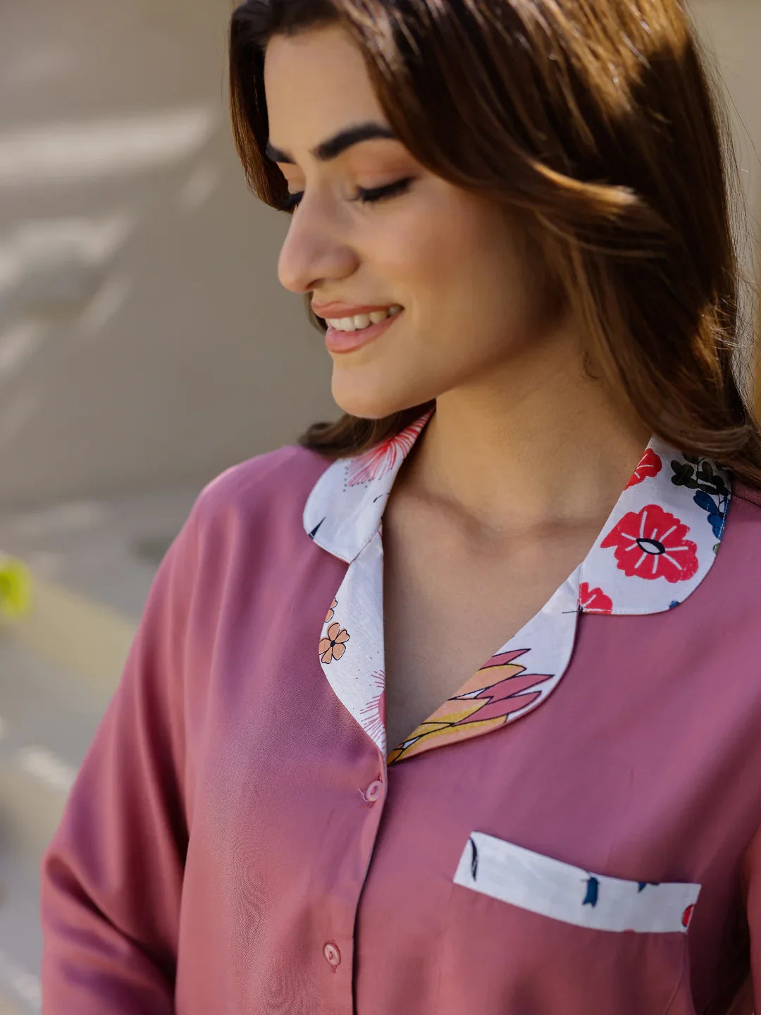 Pink Solid Night Suit Set - SanskrutiHomes 