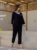 Black Solid Night Suit Set - SanskrutiHomes 
