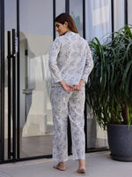 White & Grey Printed Loungewear Set - SanskrutiHomes 