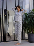 White & Grey Printed Loungewear Set - SanskrutiHomes 