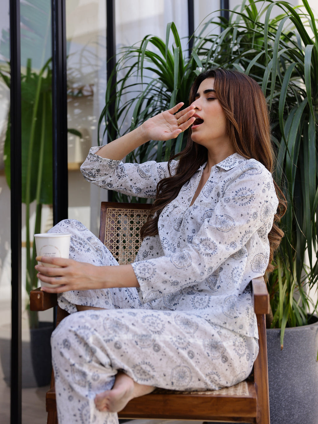 White & Grey Printed Loungewear Set - SanskrutiHomes 