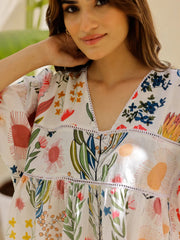Off White Multi Color Printed Loungewear Set - SanskrutiHomes 
