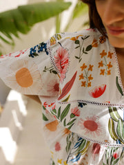 Off White Multi Color Printed Loungewear Set - SanskrutiHomes 