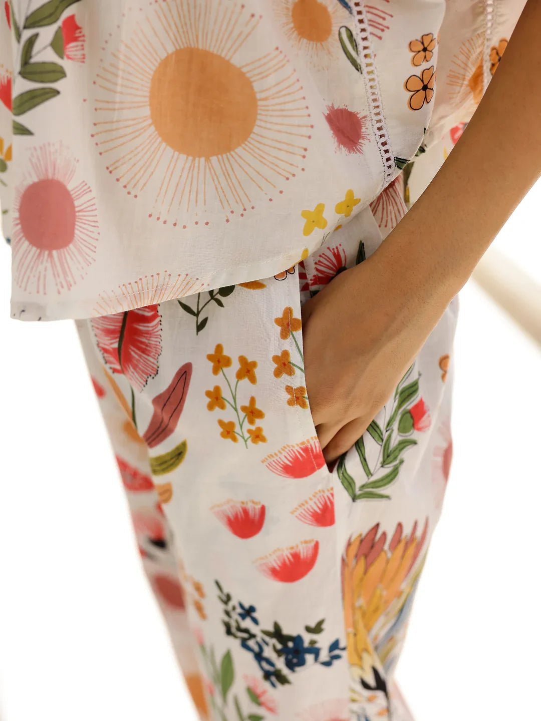 Off White Multi Color Printed Loungewear Set - SanskrutiHomes 