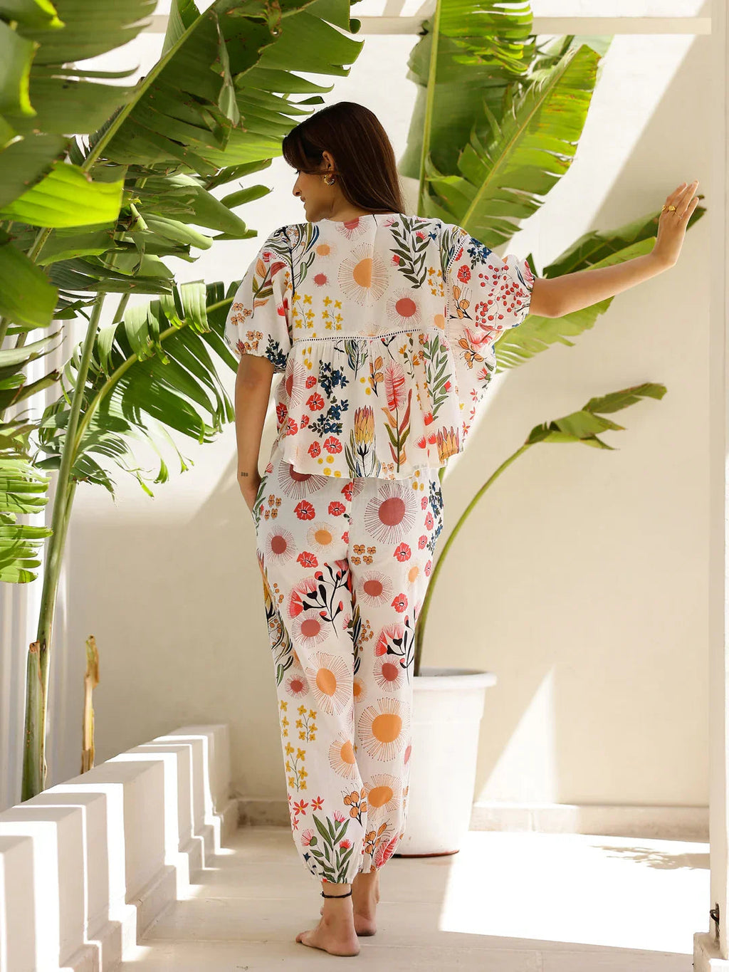 Off White Multi Color Printed Loungewear Set - SanskrutiHomes 