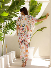 Off White Multi Color Printed Loungewear Set - SanskrutiHomes 