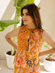 Printed sleeveless co-ord set - SanskrutiHomes 