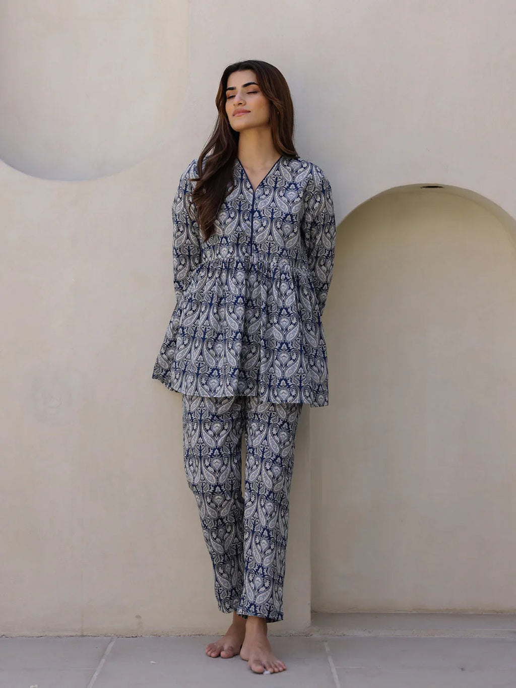 Indigo Printed Loungewear Set - SanskrutiHomes 