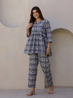 Indigo Printed Loungewear Set - SanskrutiHomes 