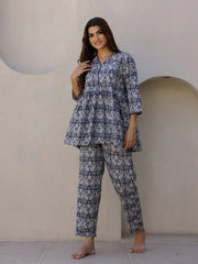 Indigo Printed Loungewear Set - SanskrutiHomes 
