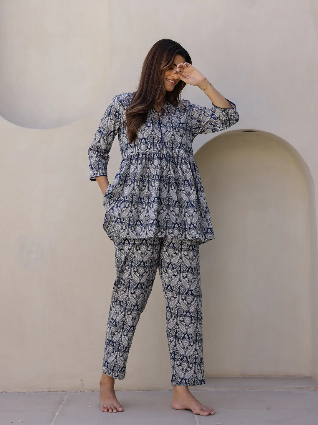Indigo Printed Loungewear Set - SanskrutiHomes 