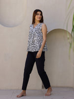 White Cotton Cut Sleeves Loungewear Set - SanskrutiHomes 
